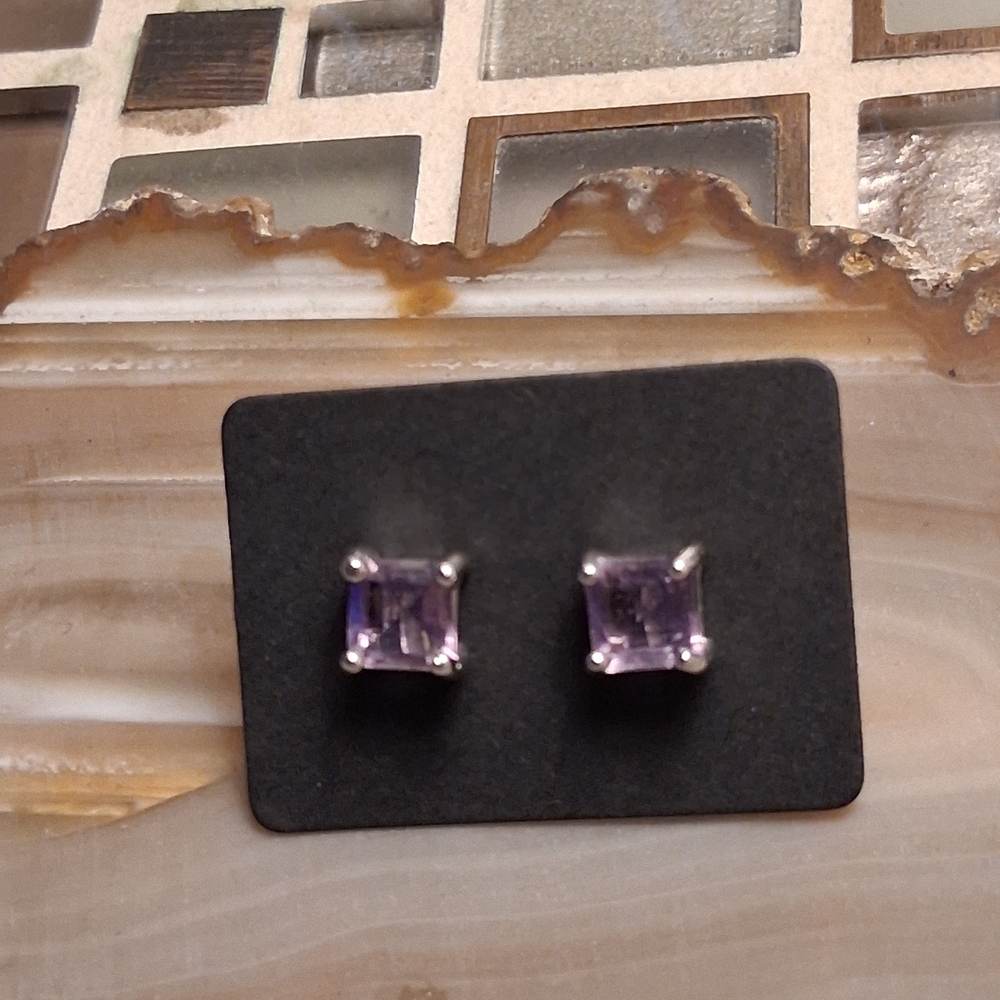 Amethyst Square Stud Earrings - Purple